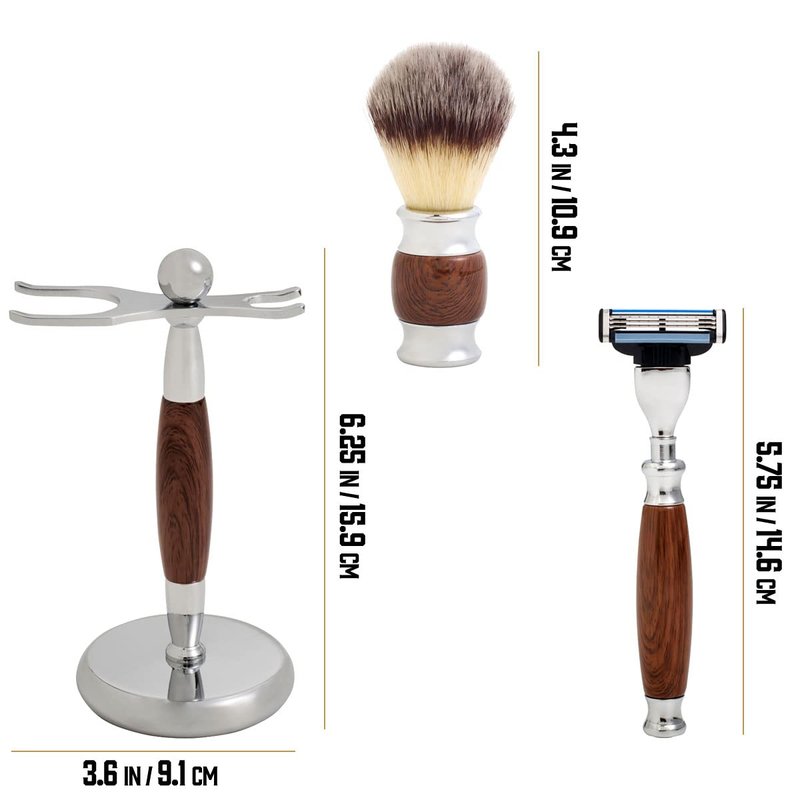 Union Razors SS4W Three Piece Shave Kit with Razor, Shaving Brush & Stand