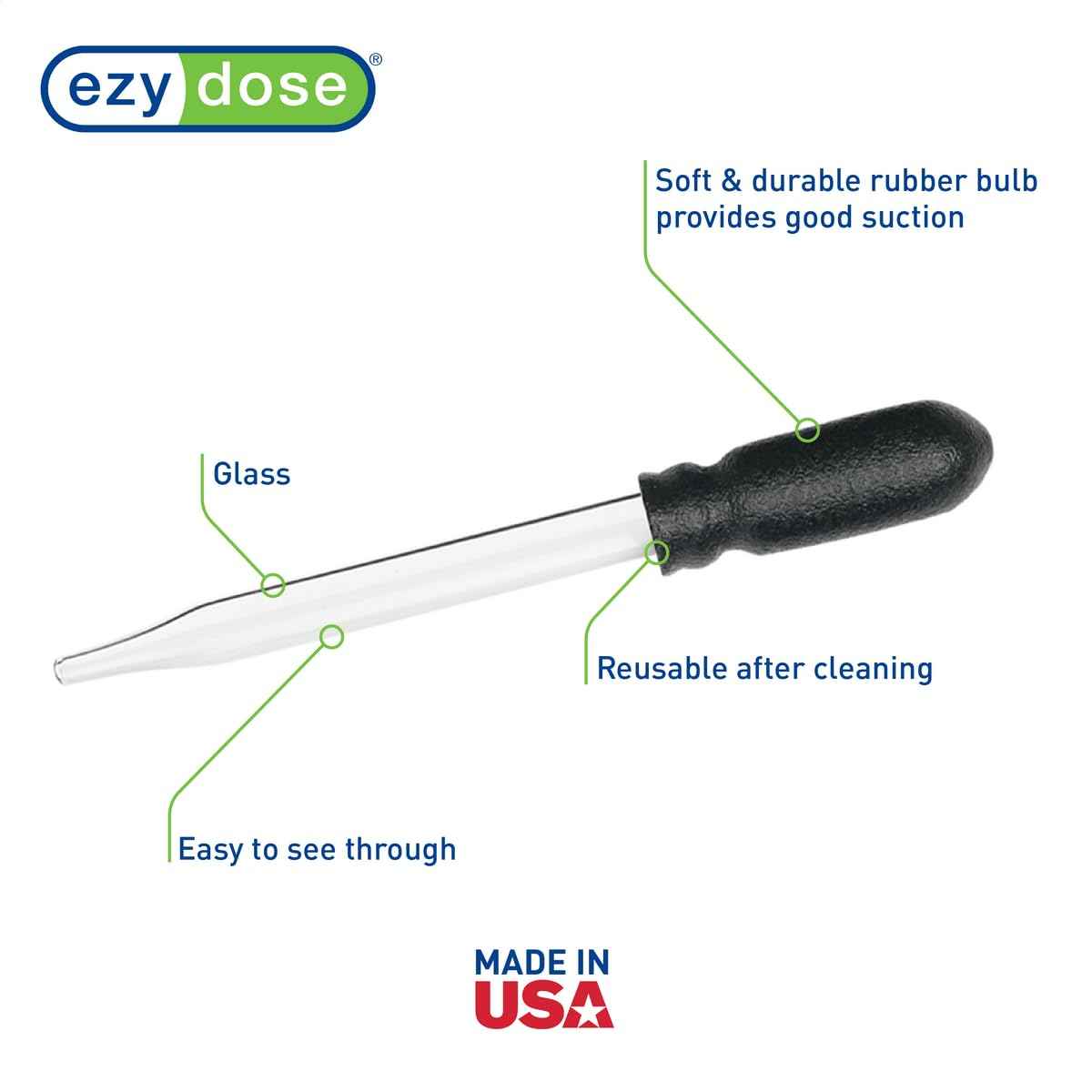 EZY DOSE Ear and Eye Medicine Dropper for Liquid Medicine, 1ml Capacity Glass, Deliver Correct Dose, 12 Count, Convenient and Easy to Use, BPA Free, Made in The USA