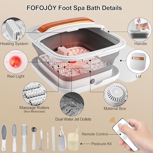 Collapsible Foot Spa with Heat and Massaging,Remote Control,Water Jet,Rollers Massage,Temperature Control, Red Light,Pedicure Kit Foot Spa Foot Bath