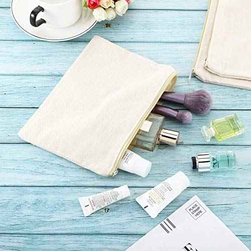 meekoo 16 Pack Canvas Blank Cosmetics Bags Plain Zipper Makeup Pouch Sublimation DIY Craft Multipurpose Toiletry Bag for Makeup Travel Cosmetic Stationary Storage(M,Beige)