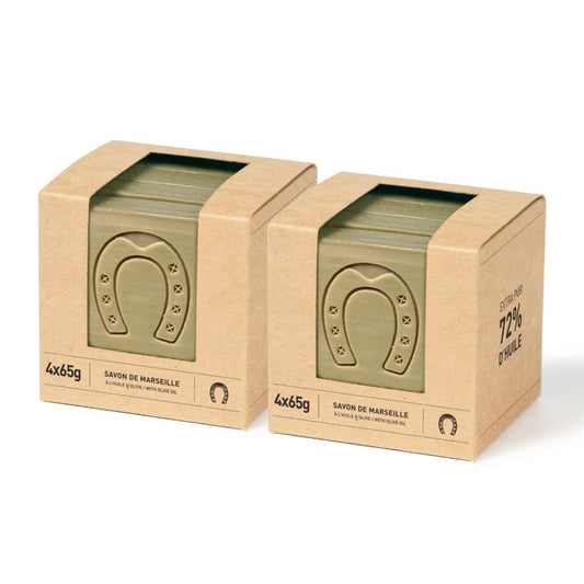 Fer à Cheval Pure Olive Savon De Marseille Soap Bar Sliced Cubes, Natural French Olive Oil Soap Bar Slices, Multi-Purpose Marseille Soap, 4x65 g/2.29 oz | 2 Pack