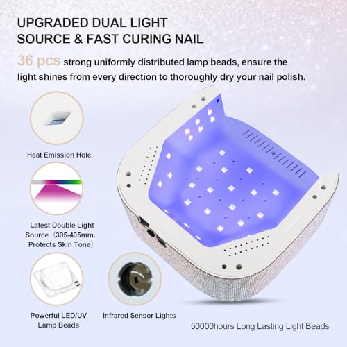 Lavinda UV LED Nail Lamp, 54W Rechargeable Cordless Nail Lamp Nail Dryer Gel Polish UV Nail Light with 4 Timer Setting, Professional Quick Dry Curing Lamp with Display Auto Sensor for Salon & Home