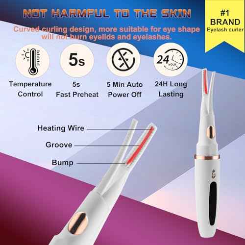 Heated Eyelash Curlers - 2 in 1 Clip- Type Electric lash Curler Best Seller 5S Heating Eyelash Curler LED Display 3 Temp Settings for Makeup Tools USB Rechargeable Natural Curling-Black