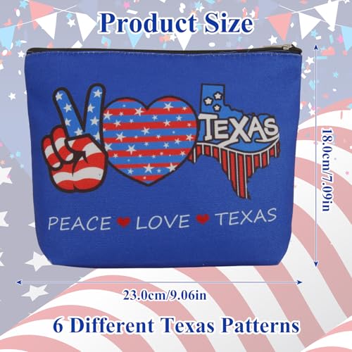 6 Pcs Texas Souvenir Gifts Cosmetic Bag Texas Makeup Bag Texas Themed Zipper Pouch Texas Gifts for Women Traveler Souvenirs