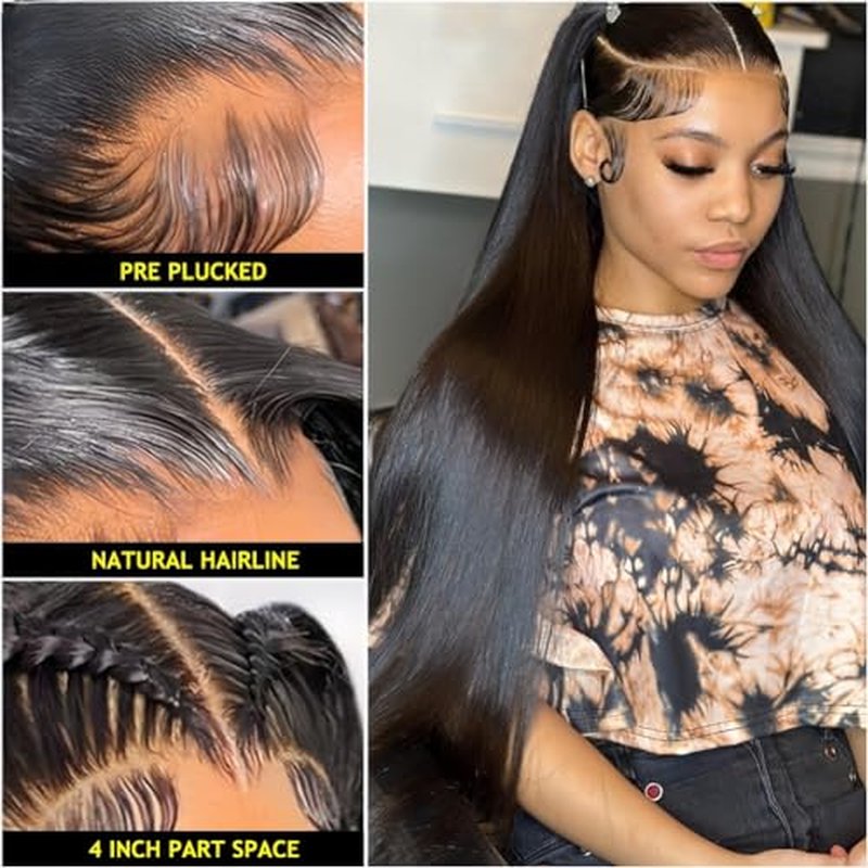 NICY 360 Transparent Lace Straight Wig Remy Human Hair Updo Pre Plucked Glueless Frontal Wigs Hair Extrenstion with Baby Hair (Natural color Straight, 18inch)