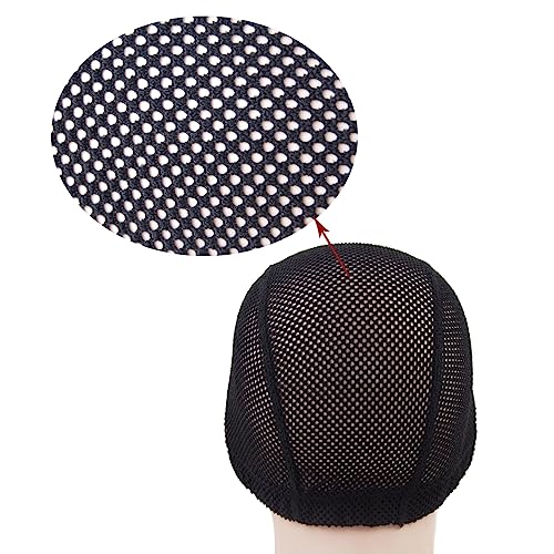 2 Pcs 1.4X3 Inch U Part Wig Cap for Making Wig Lace Wig Cap Dome Mesh Stretch Weaving Wig Caps (Medium Black)