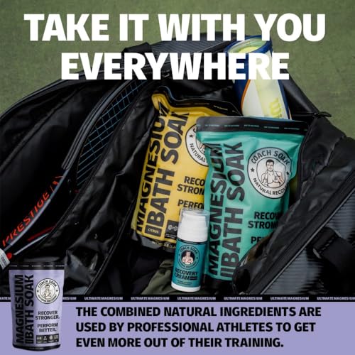 Coach Soak: Recovery Bath Soak - Fast-Absorbing Magnesium Flakes - Bath Salts with 21 Minerals & Essential Oils - Made in the USA with Dead Sea Salt, 3lbs (Calming Lavender)