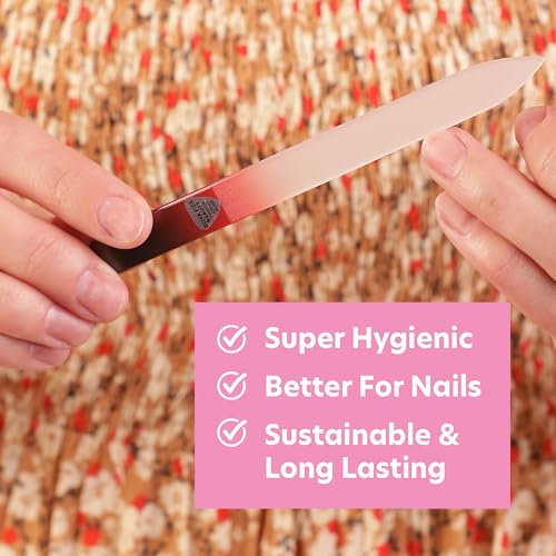 Bona Fide Beauty Czech Glass Nail File for Natural Nails (Black Red), 1Pc Crystal Nail Filer with Case Made in The EU