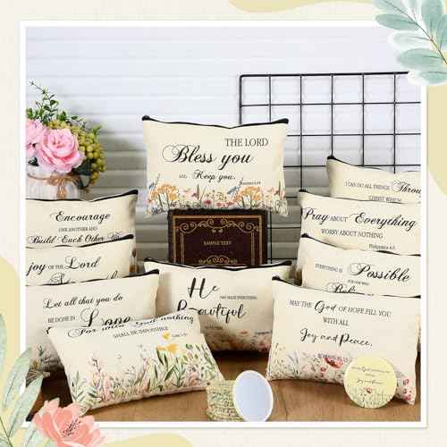Abbylike 40 Pcs Christian Gift for Women Include 20 Bible Verse Makeup Bags 20 Christian Compact Mirrors Inspirational Religious Scripture Gift for Mom Sister Birthday Christmas(Elegant Style)