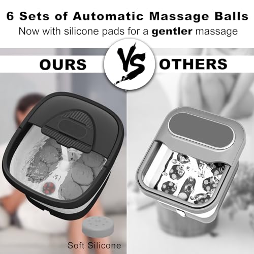 Collapsible Foot Spa with Heat and Remote, Heated Foot Bath Massager with Timer, and 24 Motorized Shiatsu Massage Balls, Foot Soaking Tub Supports Hot/Cold Water Soaking