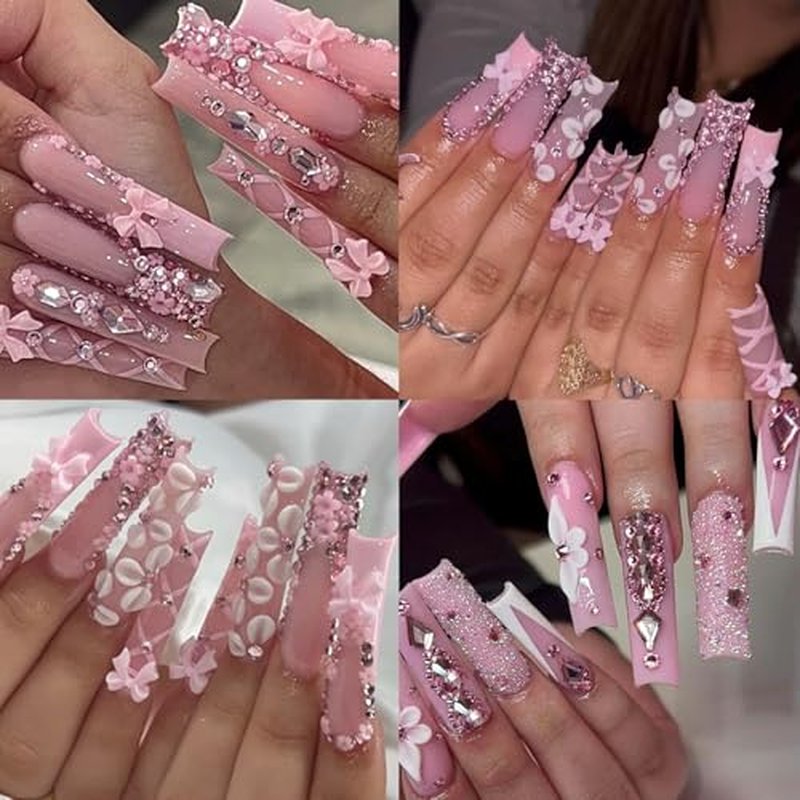 14 Types of 700 Pink Diamonds + 1500 Flat Rhinestones Mix 20 Styles Flatback DIY Crafts Rhinestone Crystals 3D Ornament?s Flat Back Stones Set + Tweezers + Drill Pen