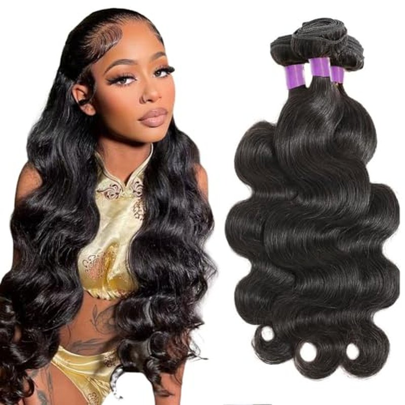 Body Wave Bundles Human Hair 20 22 24 Inch Human Hair Bundles 100% Unprocessed 12A Brazilian Virgin Hair Extensions for Women Natural Black
