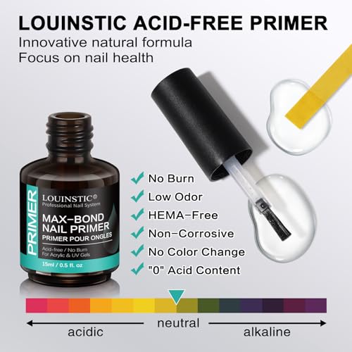 Nail Dehydrator & Acid-Free Primer for Acrylic & UV Gel Polish (All Gel Types), with Chrome Powder & Tool. HEMA-Free, No Burn, No Lift, Quick Air Dry, Low Irritant, Salon & Home DIY Nail Use, 2X15mL