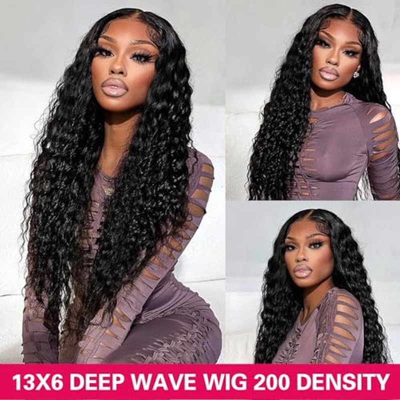 22 Inch Deep Wave Lace Front Wigs Human Hair 13x6 HD Lace Frontal Wigs Human Hair Pre Plucked Natural Color Glueless Wig 180% Density Deep Curly Wigs for Black Women