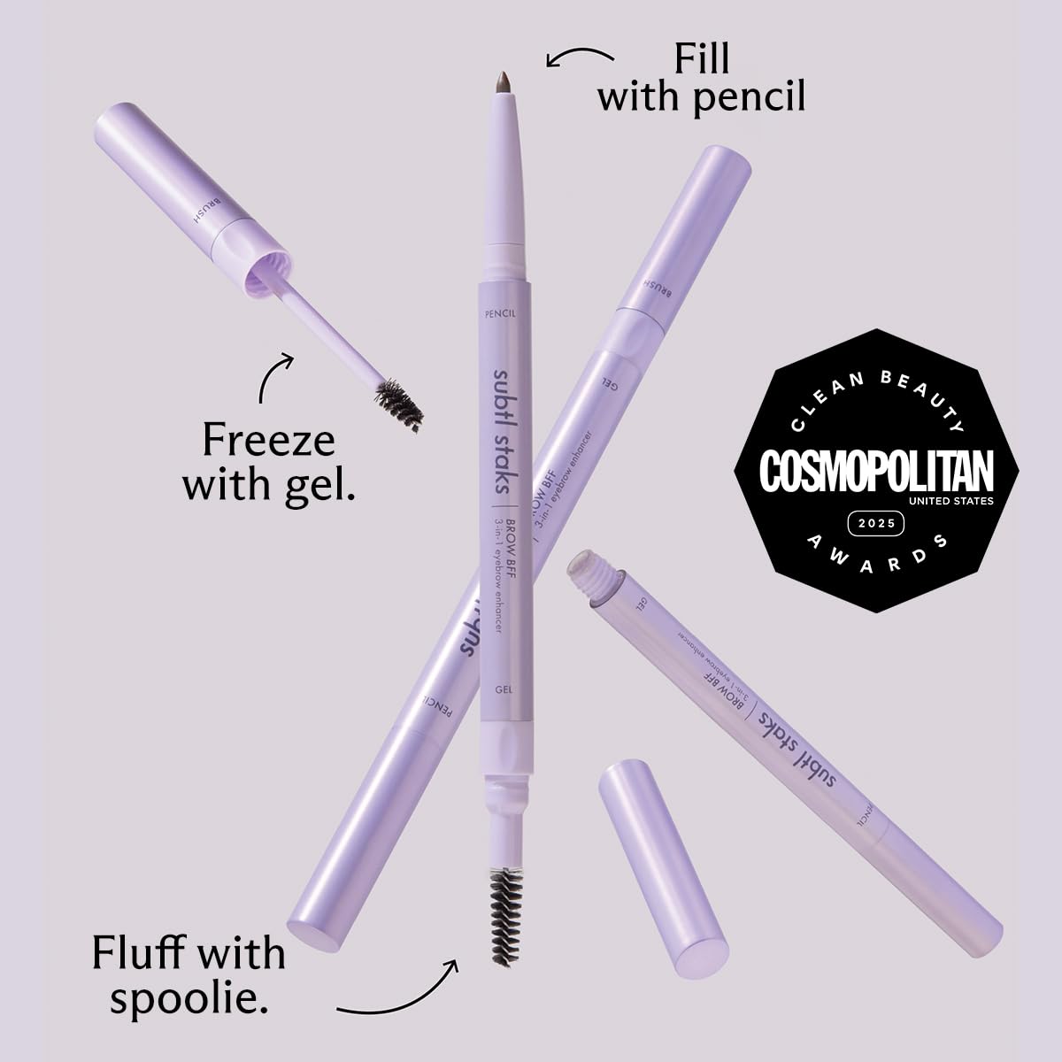 3-in-1 Brow Pencil - Vegan, Smudge-Proof, with Spoolie Brush and Clear Gel - Best Eyebrow Pencil for Fluffing, Filling, and Setting Brows, Taupe