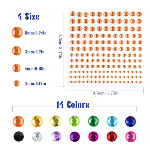 2310 PCS Self Adhesive Rhinestone Gem Stickers for Face Nail Body Makeup Festival,4 Size 14 Sheets Bling Jewels Stickers Earrings for DIY Kids Craft Card Decorations