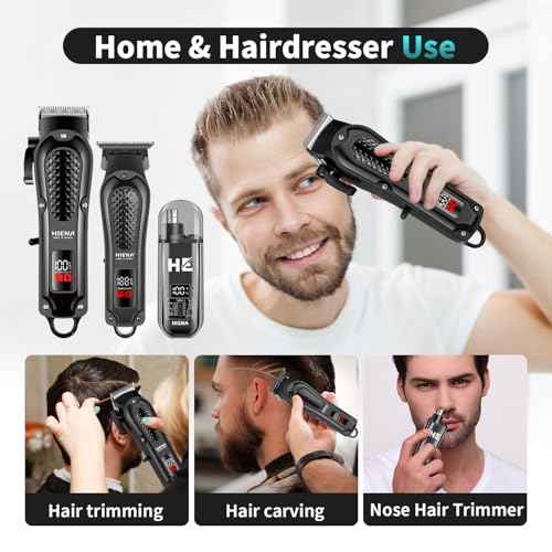 HIENA PRO Professional Cordless Hair Clippers for Men, Beard Trimmer & Nose Hair Trimmer Set, Rechargeable Electric Barber Hair Cutting Grooming Kit
