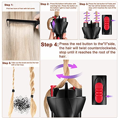 Automatic Hair Braider with 800 Mini Rubber Bands, Tail Comb & Electronic Braiding Machine - Roller Styling Tool for Tangling (Black)