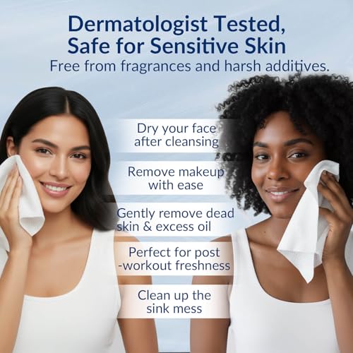 Clean XL Disposable Face Towels 11.8"¡¿7.8", 100% Biobased Biodegradable Viscose, Ultra Soft & Hygienic Facial Towelettes for Makeup Removal and Skincare, Safe for All Skin Types, 120 Count, 2 Packs