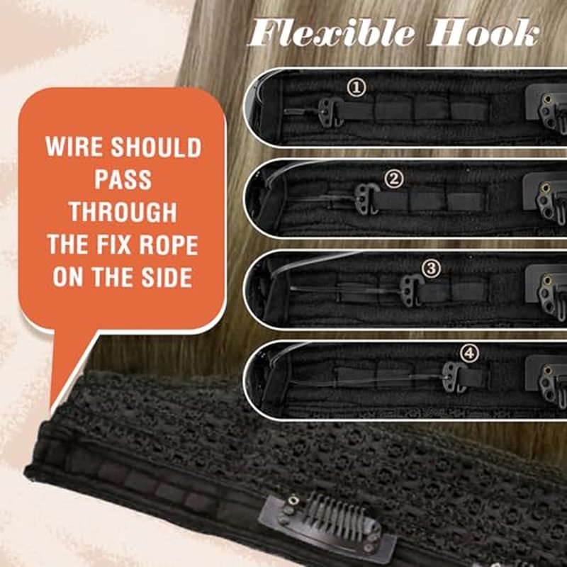 Sunny Hair Wire Hair Extensions Real Human Hair Fish Line Human Hair Extensions Invisible Wire Extensions Brown to Light Brown with Medium Blonde #3/8/22 18 Inch