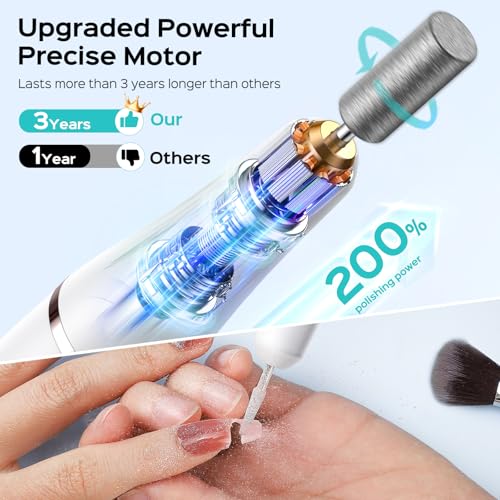 COSLUS Cordless Nail Drill Electric: 2-in-1 Nail File with Flash Cure for Acrylic Gel Dip Powder Nails, Stepless Control for Beginner Home DIY, Portable for Travel, Professional Pedicure Manicure Kit