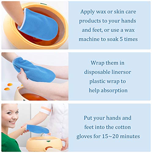 Paraffin Wax Mitts for Hand and Feet Paraffin Mitts and Booties Terry Cloth Booties Essential Oil Gloves for Hand Foot Care Spa Pedicure Thermal Treatment Wax Accessories(Blue)