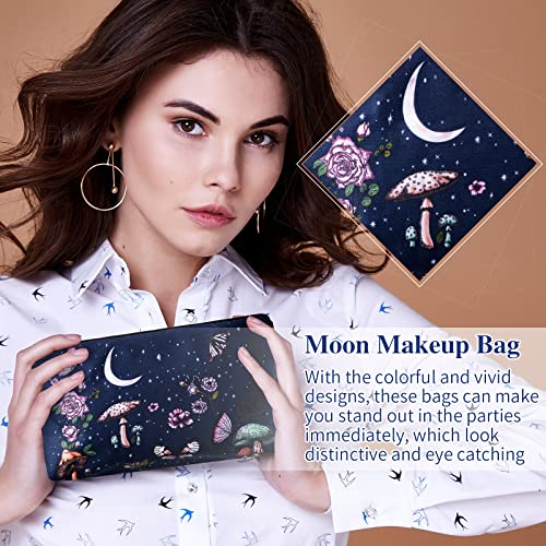 Xuniea 4 Pcs Small Witch Makeup Bag Gifts for Women, Friends, Mushroom Hostess Cosmetic Bag with Zipper Mother Day Birthday Gifts Moon Girls Pouch, Tarot Card Goth Black Toiletry Travel Holiday Purse