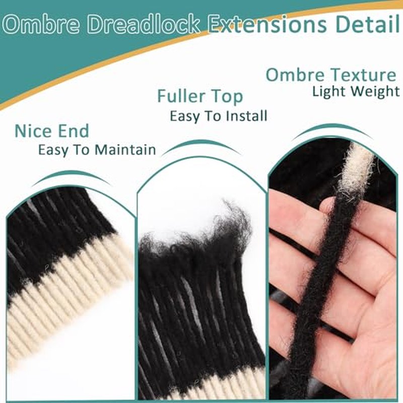 Viovian 0.6cm Dreadlock Extensions Human Hair 8 Inch 60 Strands Ombre Loc Extensions Human Hair Dread Extensions for Men Human Dreads ExtensionsColor 1b/613