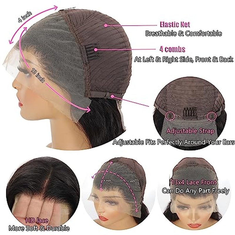 13x4 HD Lace Front Wigs Human Hair Pre Plucked with Baby Hair 180% Density Brazilian Virgin Hair Deep Wave Wig Glueless Human Hair Wigs for Black Women (natural color 22 inch)