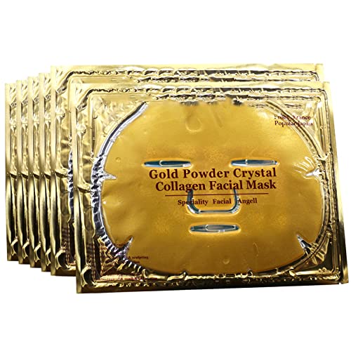 Permotary 6 PCS 24k Gold Crystal Gel Collagen Facial Masks, Deep Moisturizing Facial Sheet for Women Skin Care Revitalize Skin
