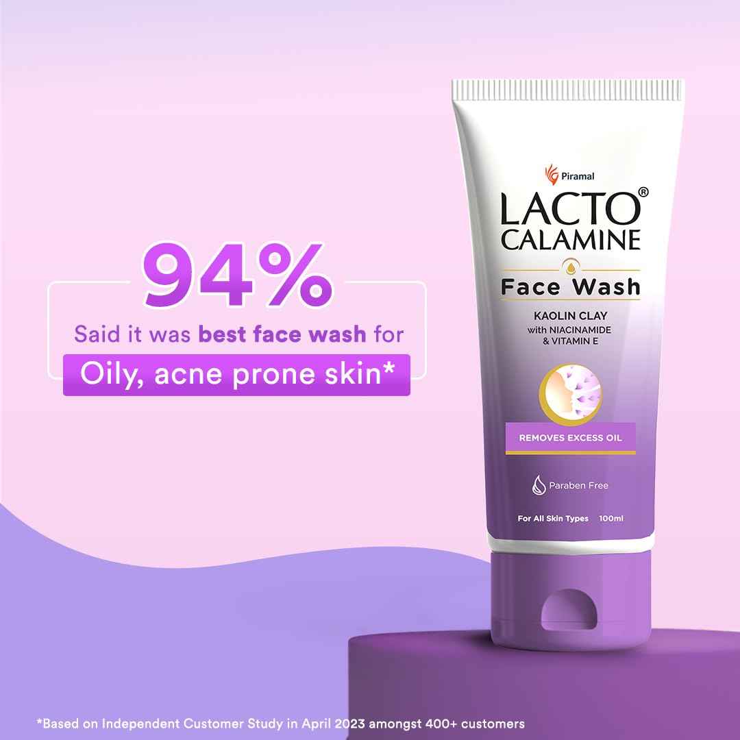 Lacto Calamine Face Wash with Kaolin Clay for Oily Skin, 100 ml (Pack of 2)