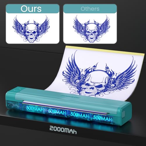 Padieoe Tattoo Stencil Printer, 2000mAh Wireless Thermal Tattoo Printer with 10PCS Transfer Paper, Compatible with Phone/Tablet/PC, Portable Thermal Transfer Machine for Tattooists & Beginners