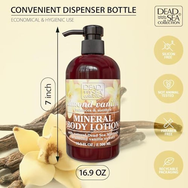 Dead Sea Collection Almond Vanilla Body Lotion - Nourishing Moisturizer for Women and Men - Rejuvenating Hand and Body Care for Dry Skin 16.9 Fl. Oz.