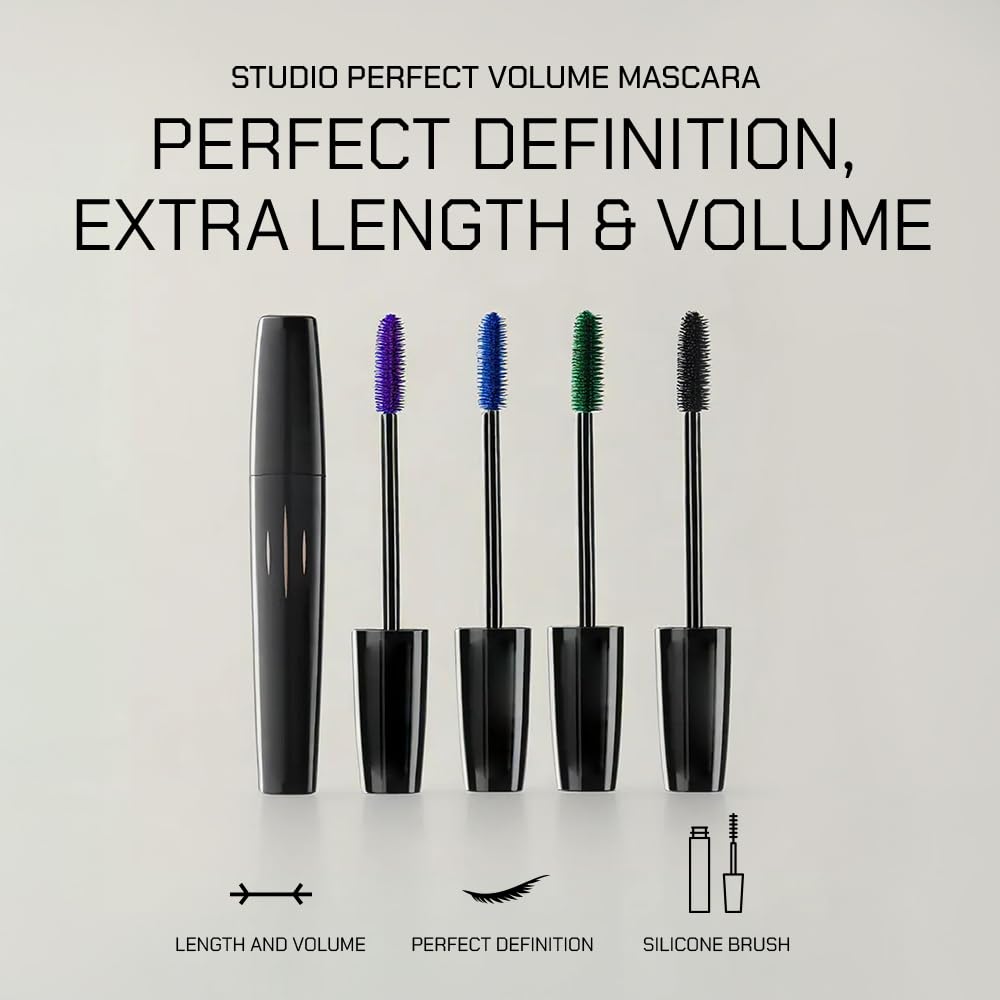Radiant Professional Studio Mascara – Volumizing & Lengthening Mascara, Smudge-Proof, Non-Clumping, Silicone Brush, Natural Finish for Sensitive Eyes, Clean Vegan Formula, 0.30 oz (02 Electric Blue)