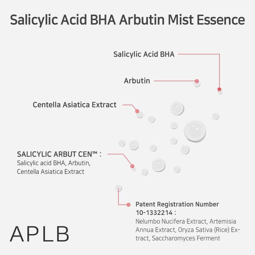 APLB Salicylic Acid BHA Arbutin Mist Essence | SALICYLIC ARBUT CEN™ 20.9% 3.55 FL.OZ/Korean Skincare, Replenishing Moisture, Revitalize for Gentle and Improve Skin Texture Through Salicyclic