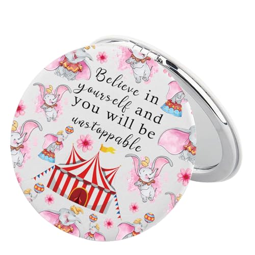 BEKECH Flying Elephant Compact Mirror Elephant Fans Gift Believe in Yourself Merch for Women Present(Flying Elephant Mirror)