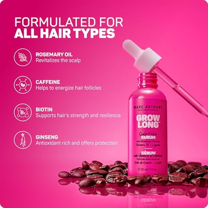 Marc Anthony Grow Long Scalp & Hair Serum - Anti-Breakage Formula Nourish, Strengthen & Hydrate Scalp & Hair Follicles - Natural Shine & Fuller-Looking Hair Strands from Root to Tip, 2 fl oz