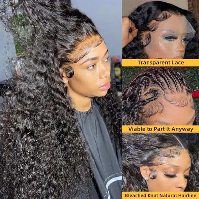 WINOW Deep Wave Lace Front Wigs Human Hair Pre Plucked 180% Density HD Transparent 13x4 Lace Frontal Wigs For Women Human Hair Lace Front Wigs Deep Curly Lace Front Wig (30 INCH)
