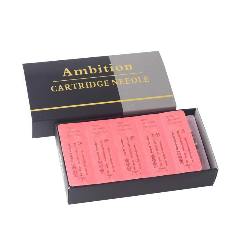 Ambition Premium 50Pcs #10 Bugpin 5RL Tattoo Cartridges Needles Disposable Supply 5 Round Liner for Professionals and Beginners Tattoo Artists