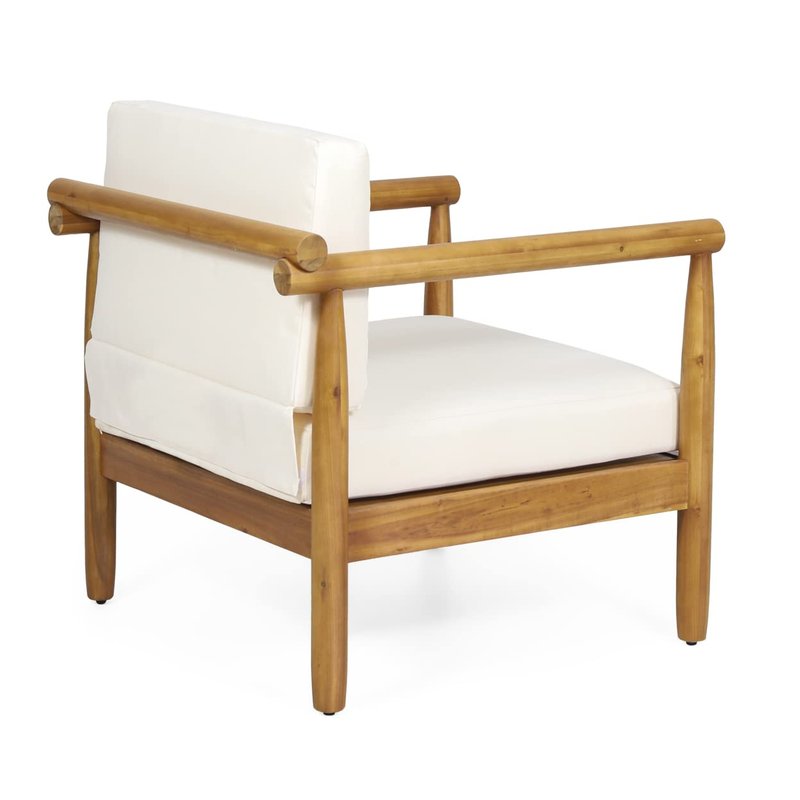 Abigail Outdoor Acacia Wood Club Chair (Set of 2), Teak and Cream