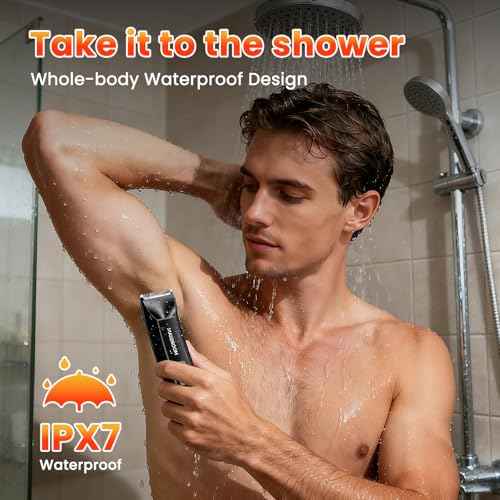 Manscape 3-In1 Body & Pubic Hair Trimmer for Men, IPX7 Waterproof Ball & Groin Shaver with LED Light, Electric Razor with Travel Pouch & USB Rechargeable, Christmas Gifts for Men