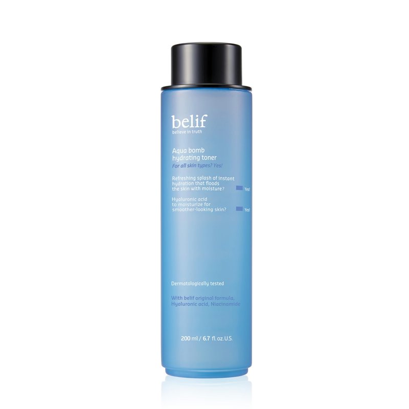 belif Niacinamide Hydrating Toner – Aqua Bomb Lightweight Cooling Toner with Hyaluronic Acid, Soothing and Balancing Formula, Skin Barrier Repair and Radiant Skin, Korean Skincare, 5.07 fl oz