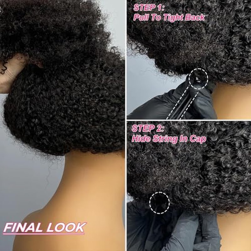 18 Inch V Part Wig Human Hair Curly,V Part KinkyCurly Wig for Women,Glueless Elastic Drawstring No Leave Out No Sew in Upgrade U Part Full Head Clip in Natural Black 12A Human Hair 200% Density