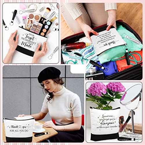 Sanwuta 48 Pcs Thanksgiving Day Make up Bags for Women Employee Appreciation Cosmetic Bags Canvas Keychains Bulk Gifts for Coworkers Nurse Team Staff(Classic)