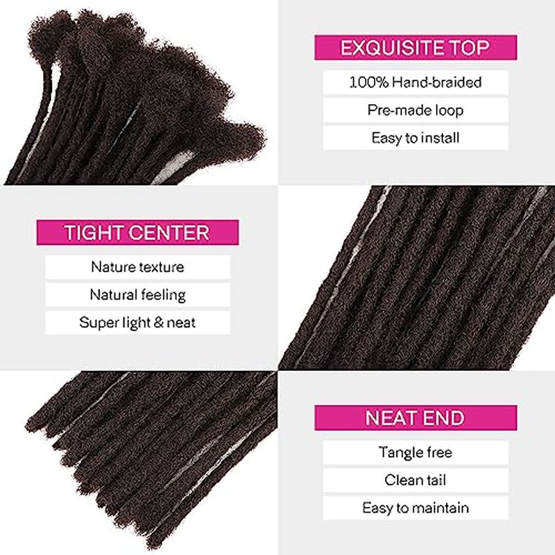 100% Loc Extensions Human Hair, 12Inch 0.6cm 40 Strands Handmade Dreadlock Extensions for Men Women Kids (#Natural Black)