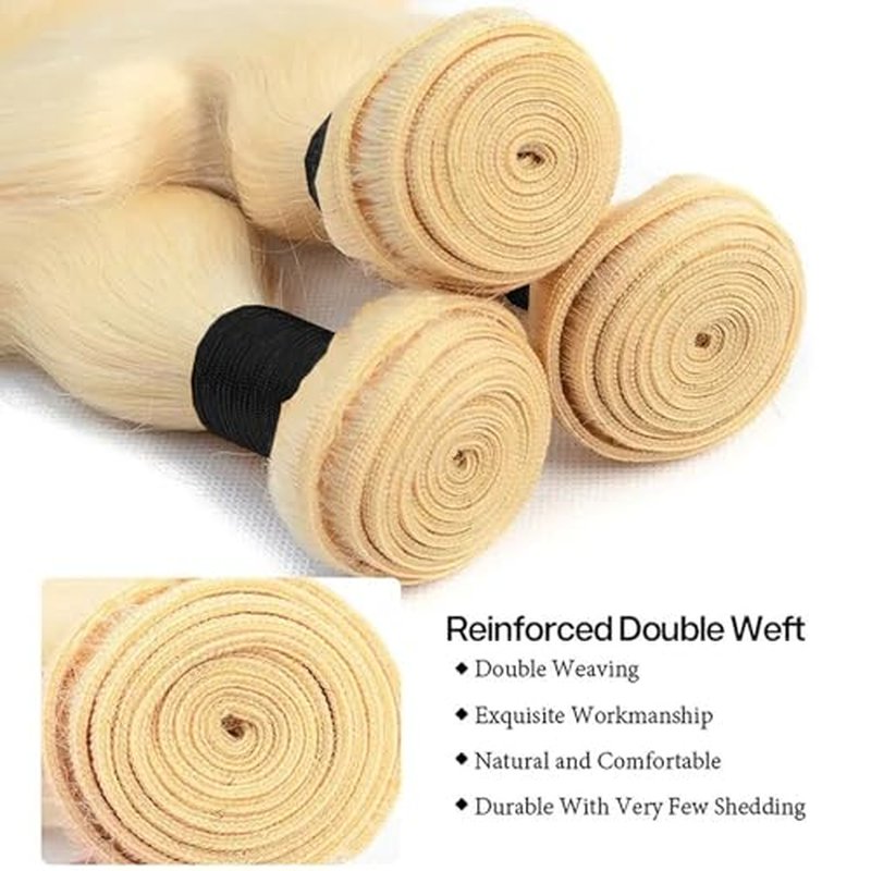 613 Color 3Bundles Human Hair Real Straight Human Hair Extensions Light Blonde Color 3Bundles Human Hair Bundles Enough to full head (161820 Inch)