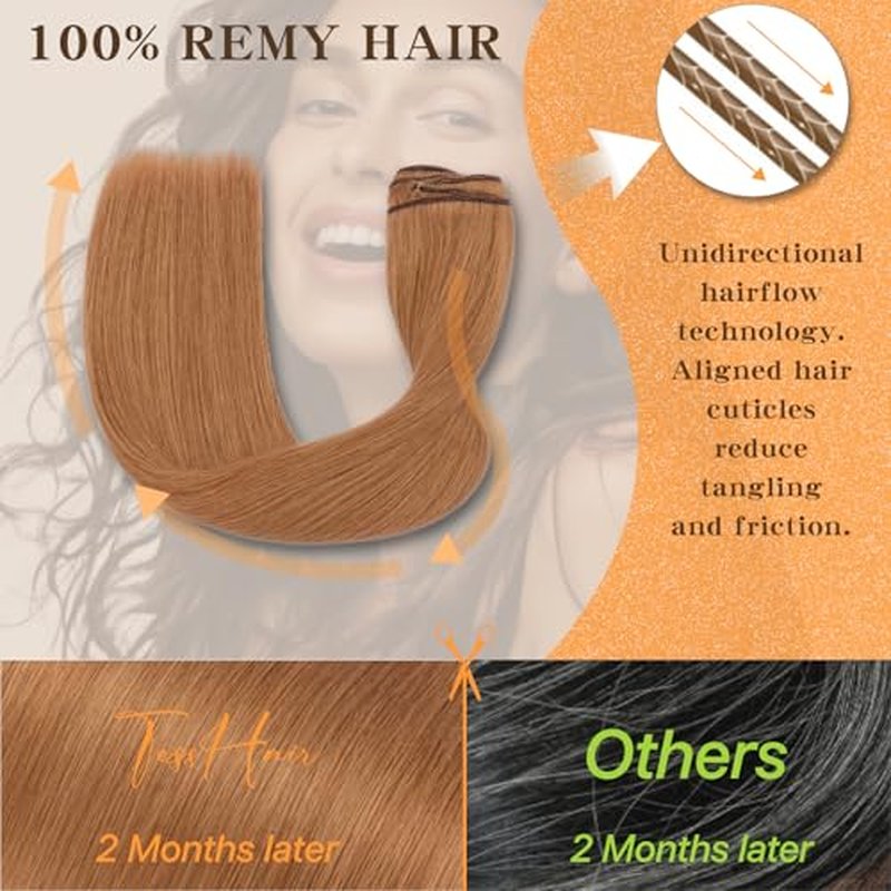 Clip in Hair Extensions Long Straight, 100% Real Human Hair,No Tangle & Smooth,120g, 20 Inch,#30 Light Auburn