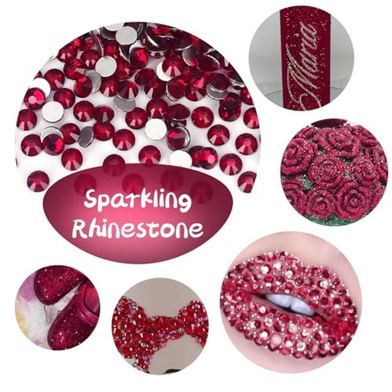 10000PCS Dark Red Rhinestones Bulk, Flat Back Crystal Glass Stone Round Gems,SS20, 4.6-4.8mm