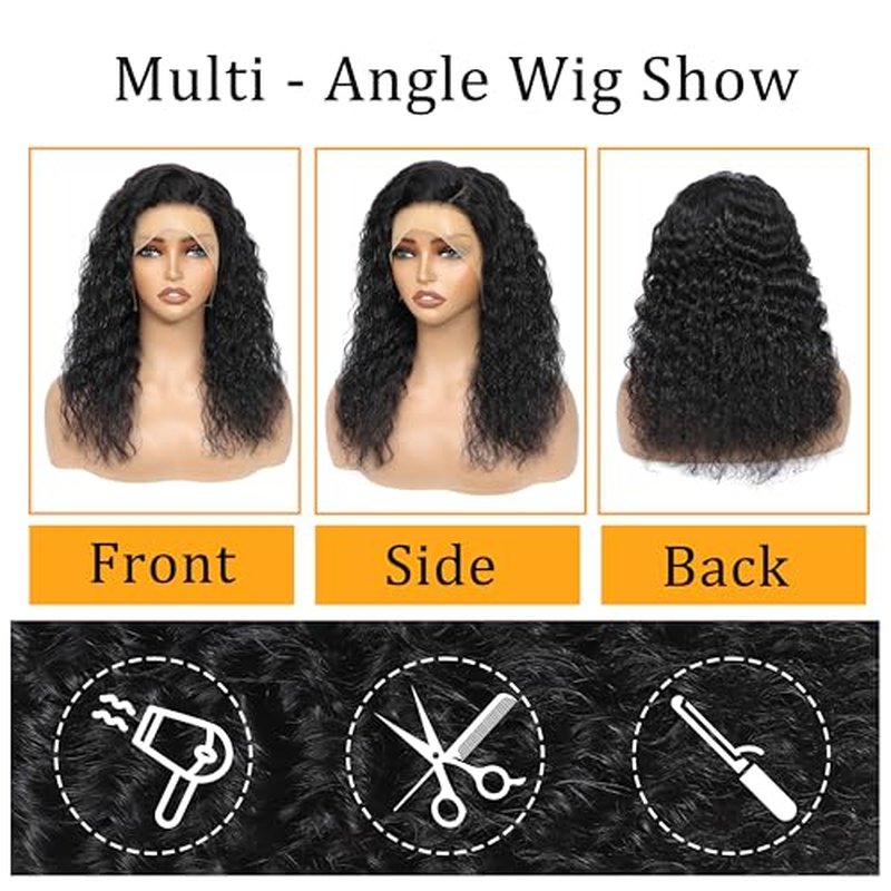 13x4 Deep Wave Lace Front Wigs Human Hair 200% Density Black Curly Human Hair Wig Long Natural Wigs for Black Women Transparent Lace Frontal Wig for Daily Wear 20 Inch