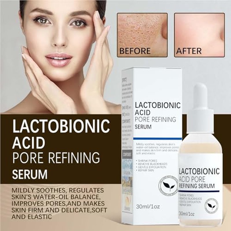 Lactobionic Acid Pore Refining Serum,Minimize Pores Serum Gentle Formula Clean Pore Shrink Pore Firming Skin Reduce Fine Lines Facial Liquid for All Skin